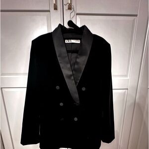 Zara Black Velvet Double Breasted Tuxedo Jacket / Blazer
